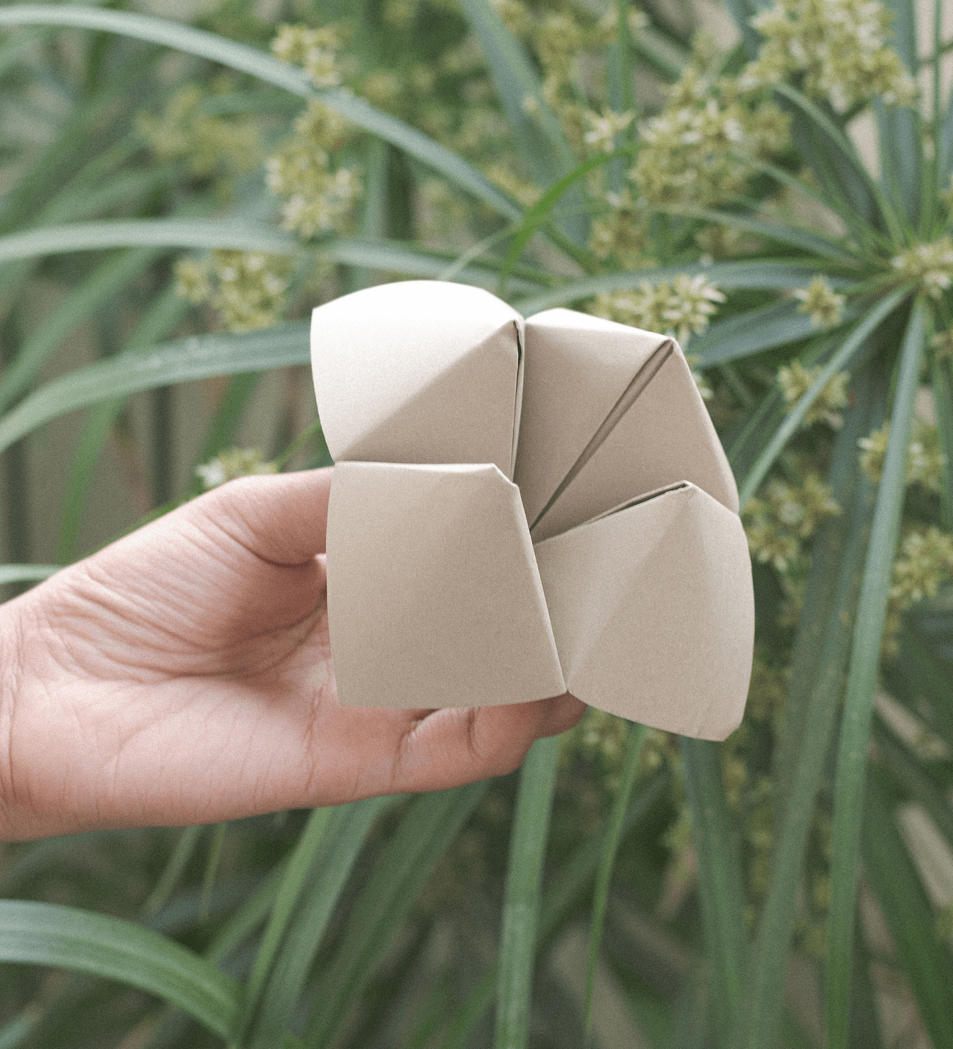 Kagazi: A hand holding a brown colour paper chatterbox