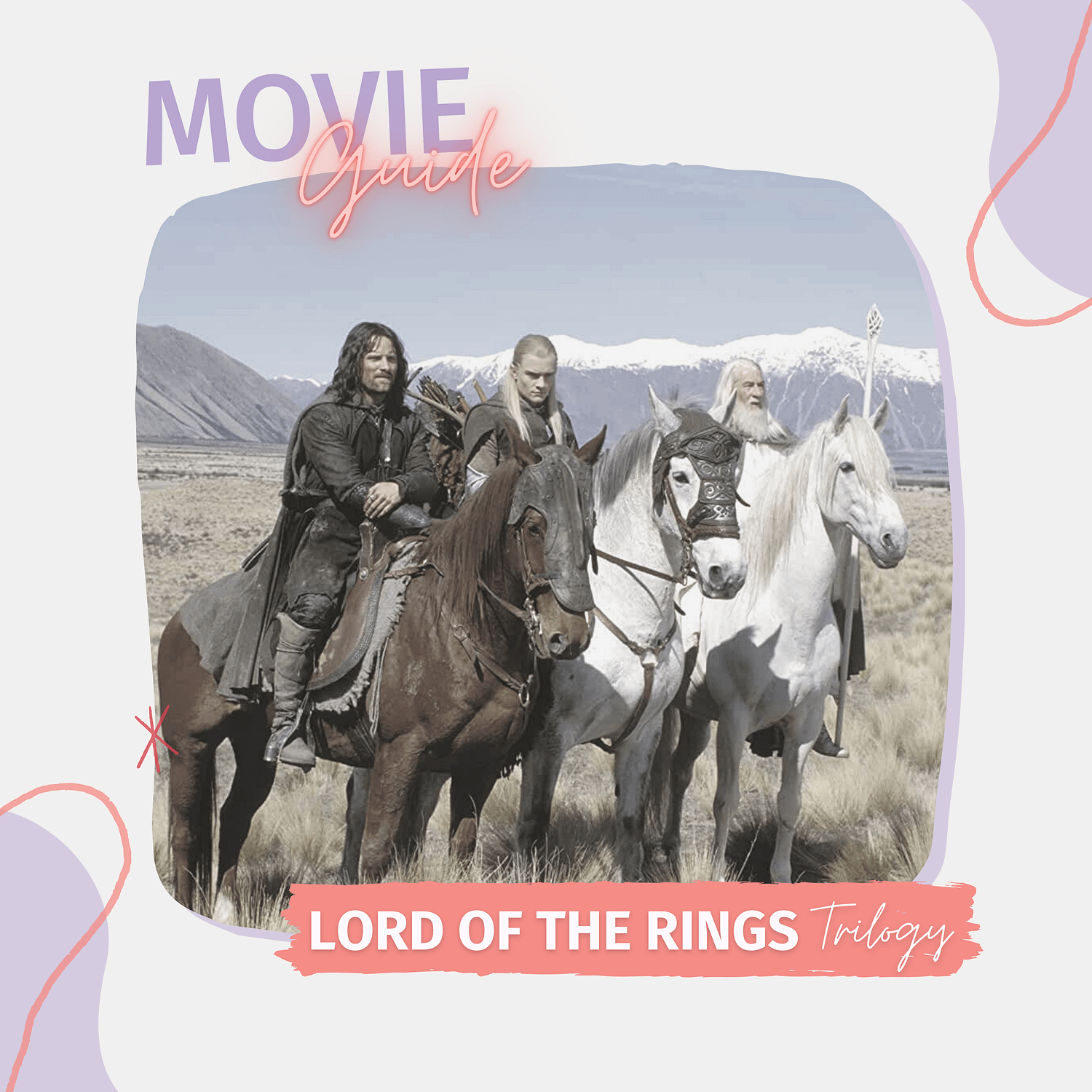 Lord of the Rings series: Viggo Mortensen, Orlando Bloom, Ian McKellen on horses. (Left to right)