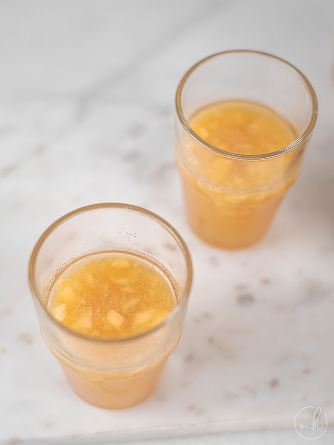 muskmelon and jaggery panaka placed in small glass and in a tumbler